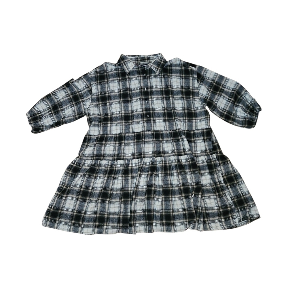 Flag & Anthem Black & White Plaid Light Flannel 1/2 Sleeve Shirt/Mini Dress XXL